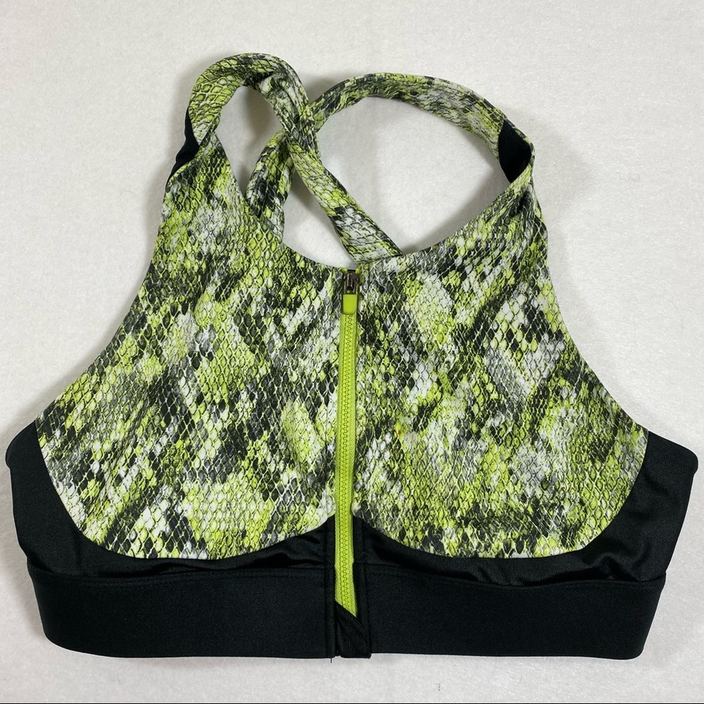 Sports Bra Green & Black Snake Patterned Zipper Front